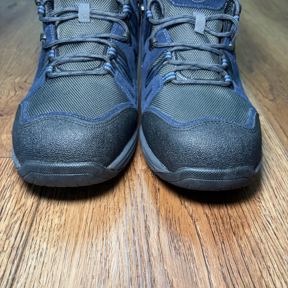 OrthoFeet Mens 12 Wide 2E Walking Shoes Blue Grey Leather Mesh 643 Sneakers EUC
